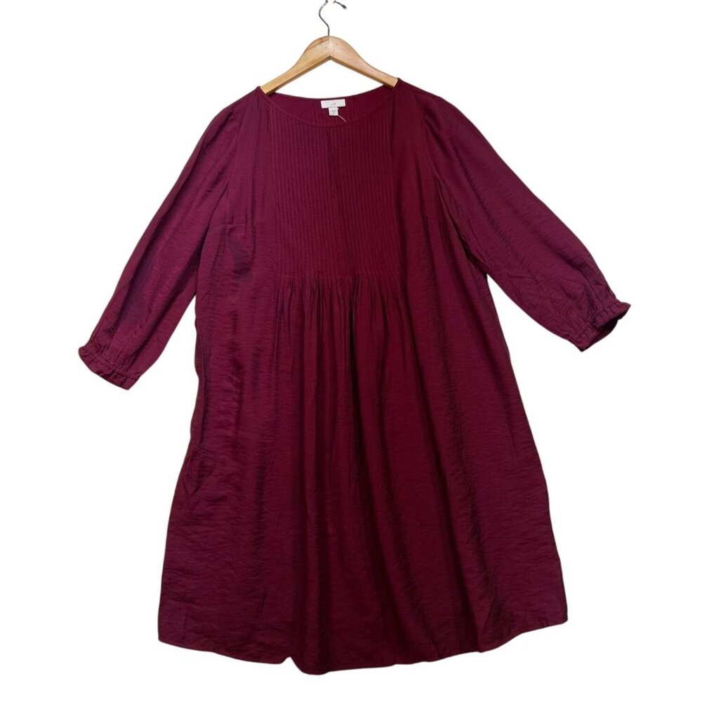 NWT J.Jill Womens A-Line Mini Babydoll Dress Small Cranberry Pintuck Casual